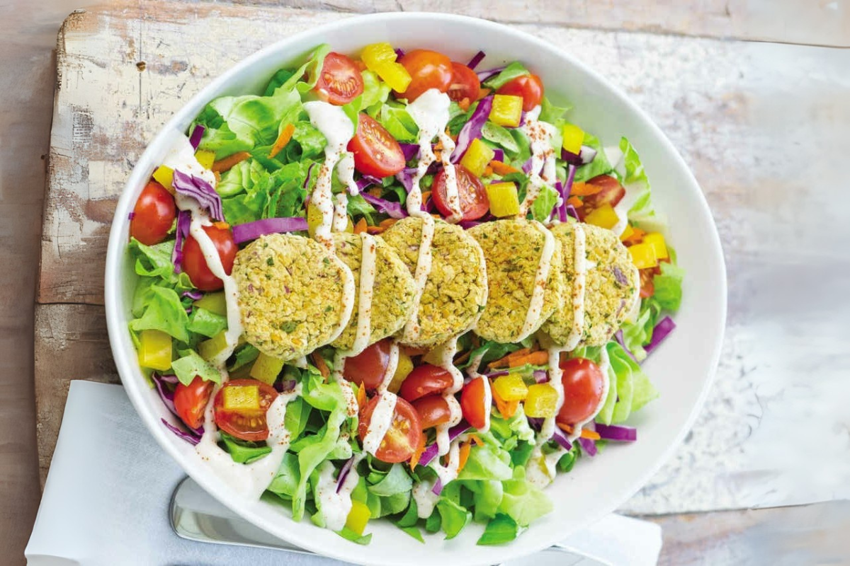 Baked falafel with mint tahini sauce