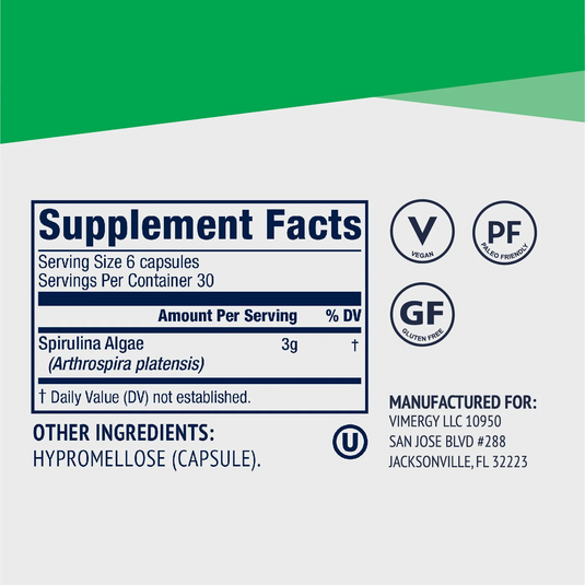 Spirulina cultivata in SUA, 180 capsule, Vimergy®