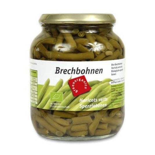 Fasole verde bio, borcan, 690 g.